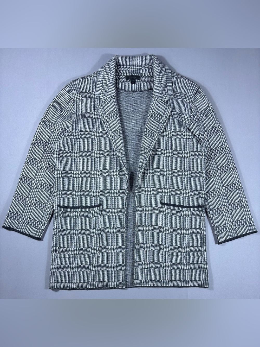 J.Crew Sophie Glen Plaid Sweater Blazer Women’s S Merino Wool Black White